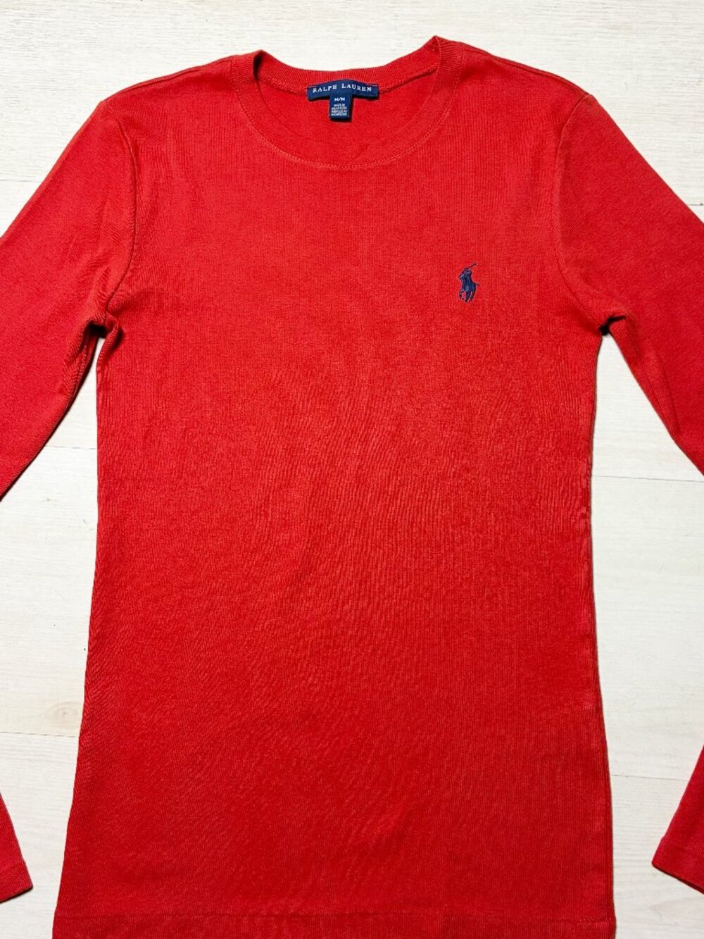 Polo Ralph Lauren Red Crewneck Long Sleeve Cotton Shirt Men's Size Medium M